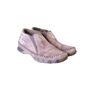 Sketchers Moccasin Women's 8 Taupe Suede Leather Fleece Lined Pull On Casual